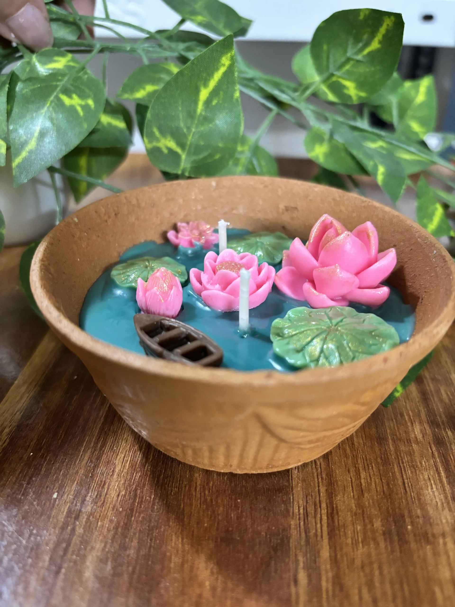 Lotus pond terracotta diya - Image 3