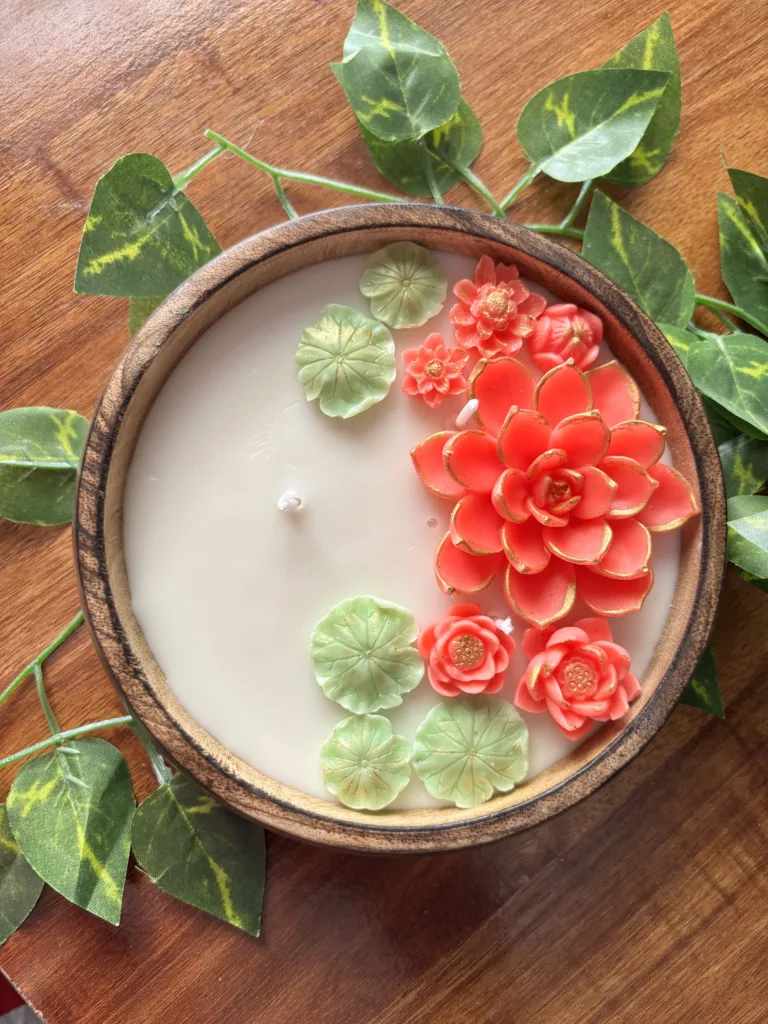 Wooden Lotus Bloom Bowl Candle